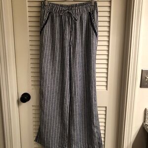 Briggs Navy/White Striped Linen Wide Leg Pant Size Medium